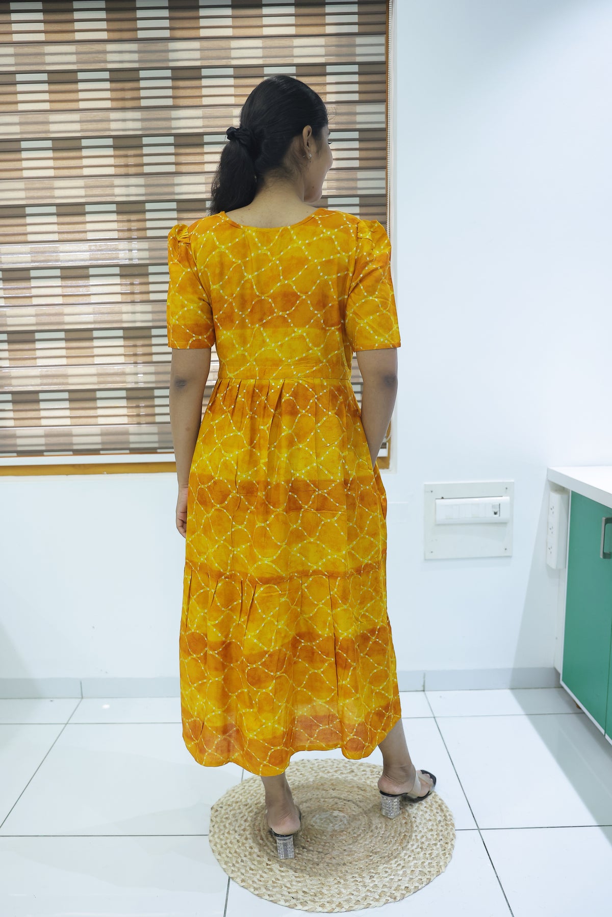 Rayon Colourful Foil Printing Gathering Frock Model Nighties | Side Pocket and Gathering Front Rope | Fancy Sleeve & Maxi Frock Nightwear for Stylish Women's (FGF)