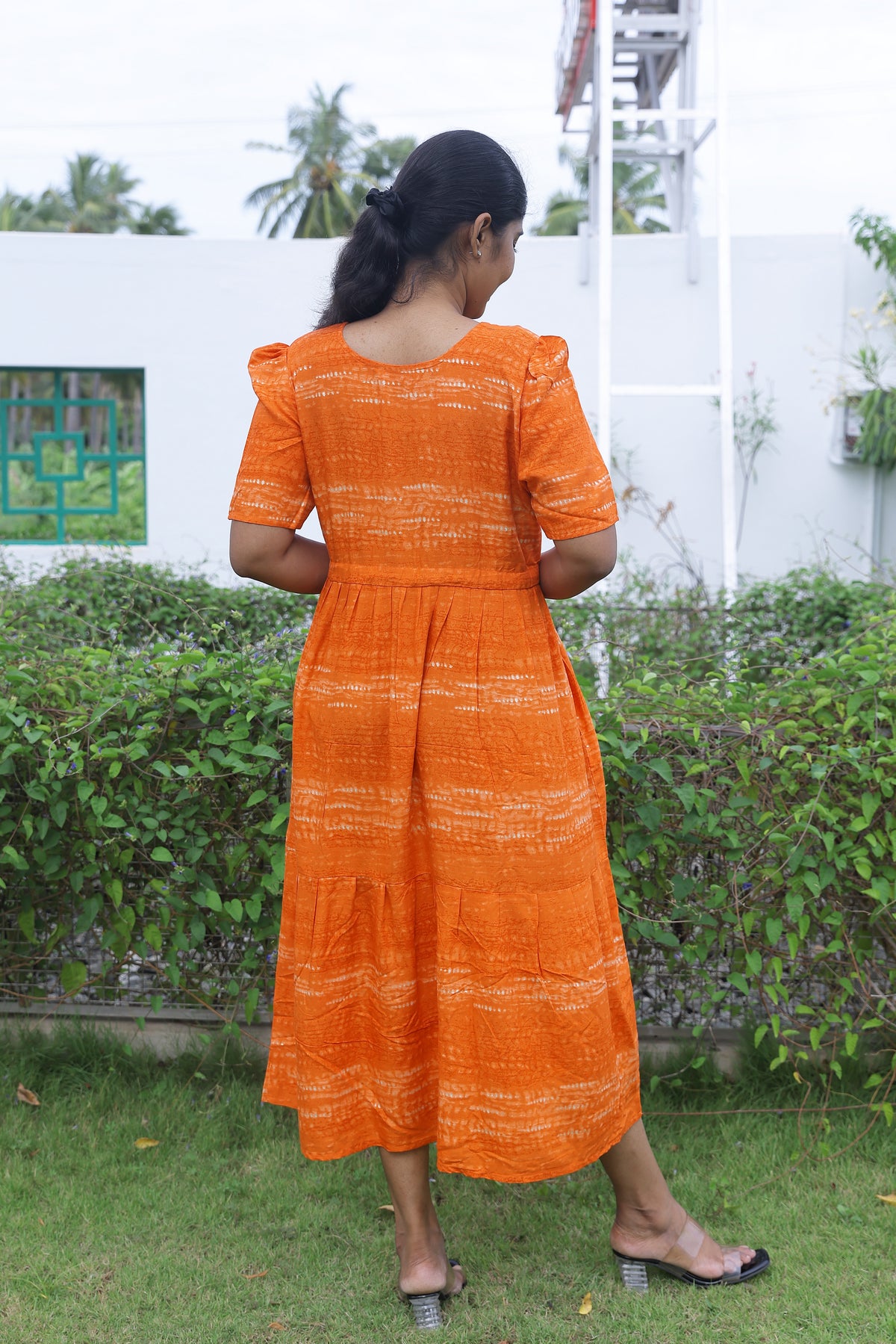 Rayon Colourful Foil Printing Gathering Frock Model Nighties | Side Pocket and Gathering Front Rope | Fancy Sleeve & Maxi Frock Nightwear for Stylish Women's (FGF)