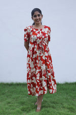 Rayon Colourful Foil Printing Gathering Frock Model Nighties | Side Pocket and Gathering Front Rope | Fancy Sleeve & Maxi Frock Nightwear for Stylish Women's (FGF)