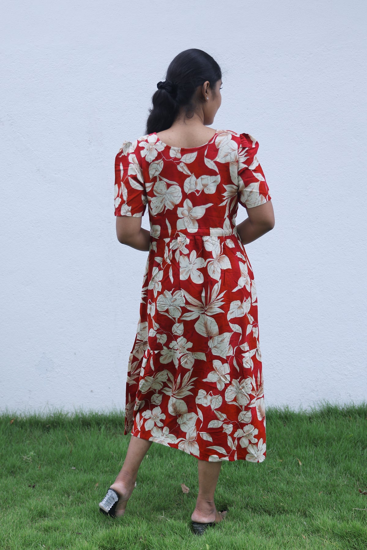 Rayon Colourful Foil Printing Gathering Frock Model Nighties | Side Pocket and Gathering Front Rope | Fancy Sleeve & Maxi Frock Nightwear for Stylish Women's (FGF)
