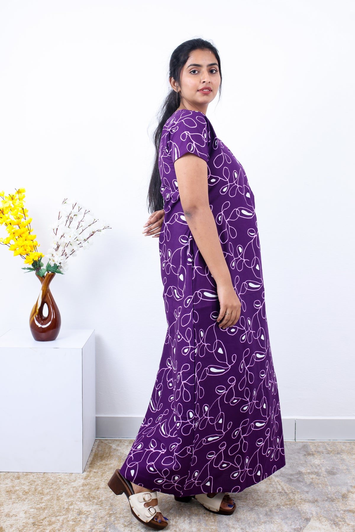 MANGAI New Regular Fit Cotton Printed Nighties - All Over Printed Stylish Nightwear for Stylish Women | Side Cut Pocket | Beautiful Nighties for Stylish Women's | Colourful Printed Cotton Nighties (SLB)