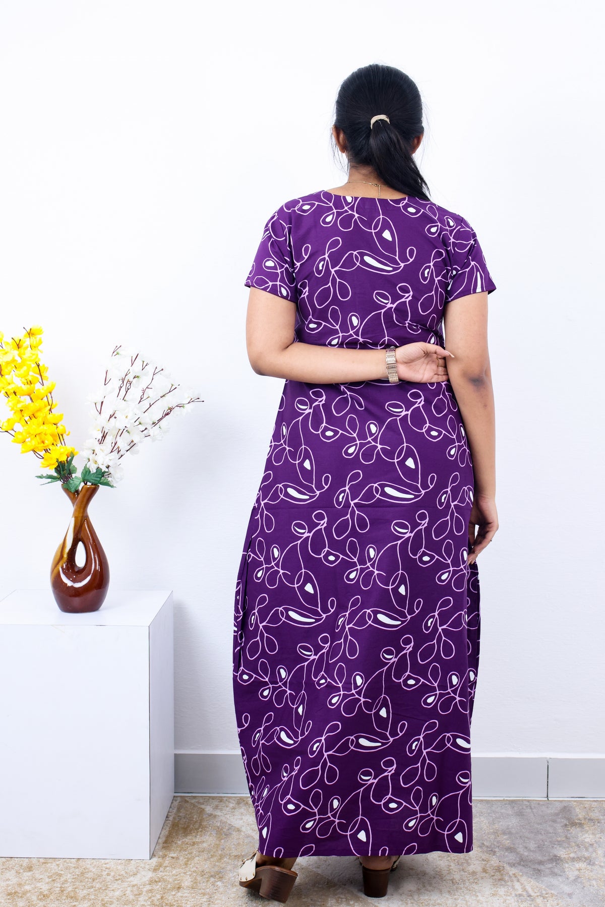 MANGAI Premium Cotton Printed Pleated Model Half Sleeve 3XL Size Nighties - Fancy Neck | With Side Pocket |Shrinkage Free Nighties | Trendy Collection's for Stylish Women's (3PZZ)