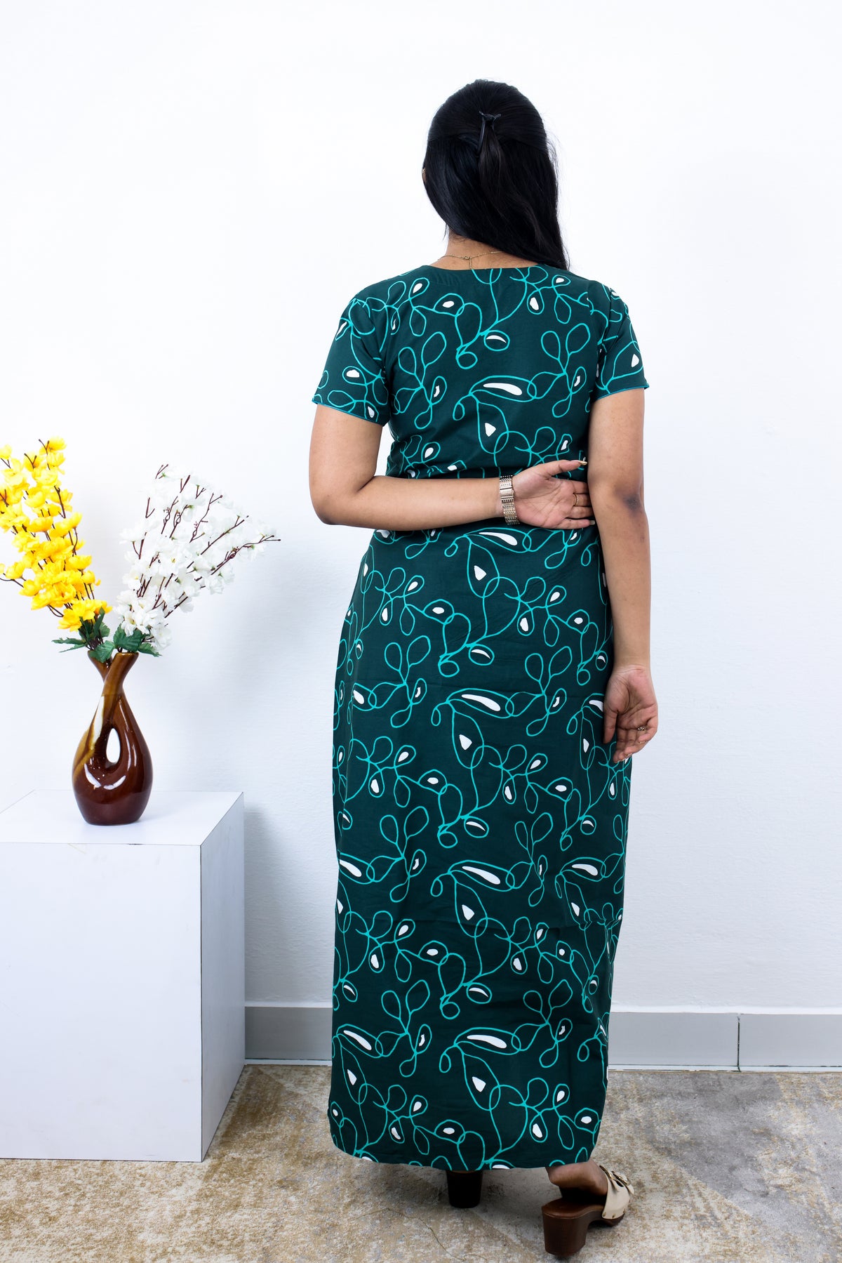 MANGAI Premium Cotton Printed Pleated Model Half Sleeve 3XL Size Nighties - Fancy Neck | With Side Pocket |Shrinkage Free Nighties | Trendy Collection's for Stylish Women's (3PZZ)