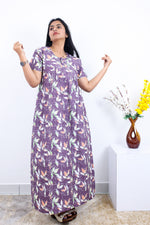 MANGAI Cotton Printed Pleated Nighties - All Over Printed Stylish Nighties | Side Cut Pocket | Front Open Zipper Type | Beautiful Nighties for Stylish Women's (SLB-P)