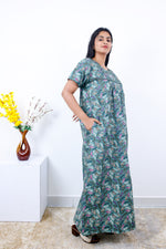 MANGAI Premium Cotton Printed Pleated Model Half Sleeve 3XL Size Nighties - Fancy Neck | With Side Pocket |Shrinkage Free Nighties | Trendy Collection's for Stylish Women's (3PZZ)