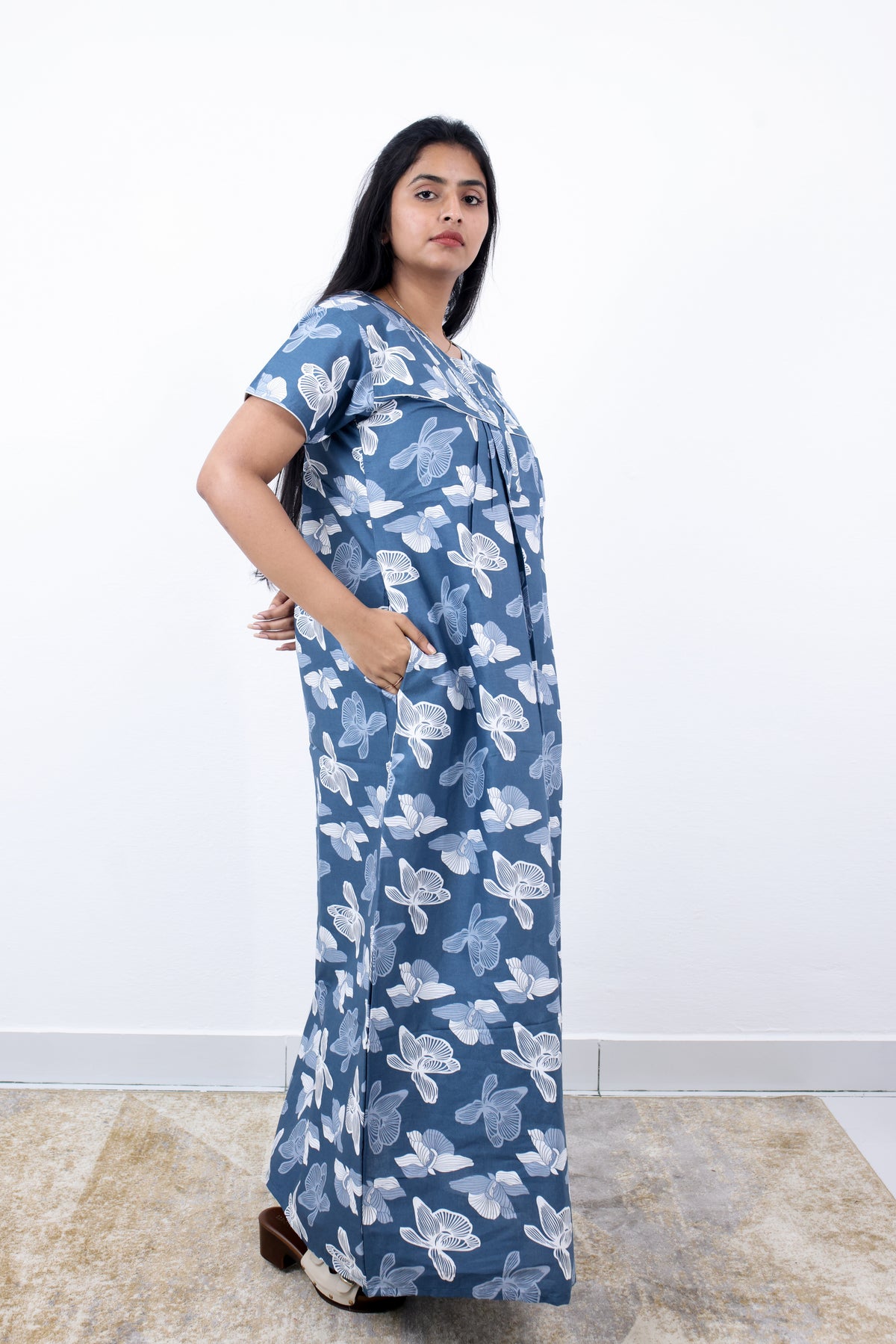 MANGAI Premium Cotton Printed Pleated Model Half Sleeve 3XL Size Nighties - Fancy Neck | With Side Pocket |Shrinkage Free Nighties | Trendy Collection's for Stylish Women's (3PZZ)