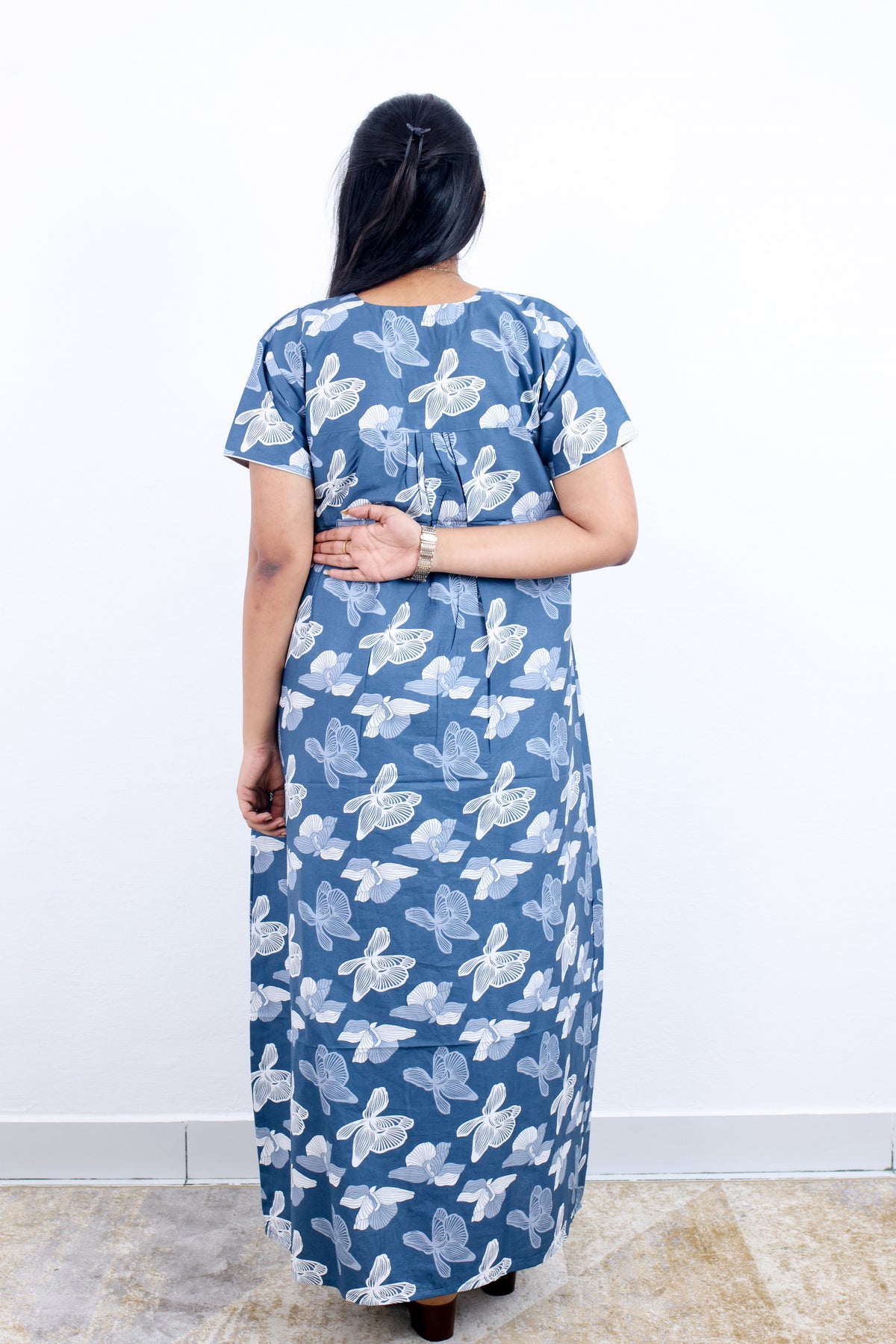 MANGAI Premium Cotton Printed Pleated Model Half Sleeve 3XL Size Nighties - Fancy Neck | With Side Pocket |Shrinkage Free Nighties | Trendy Collection's for Stylish Women's (3PZZ)