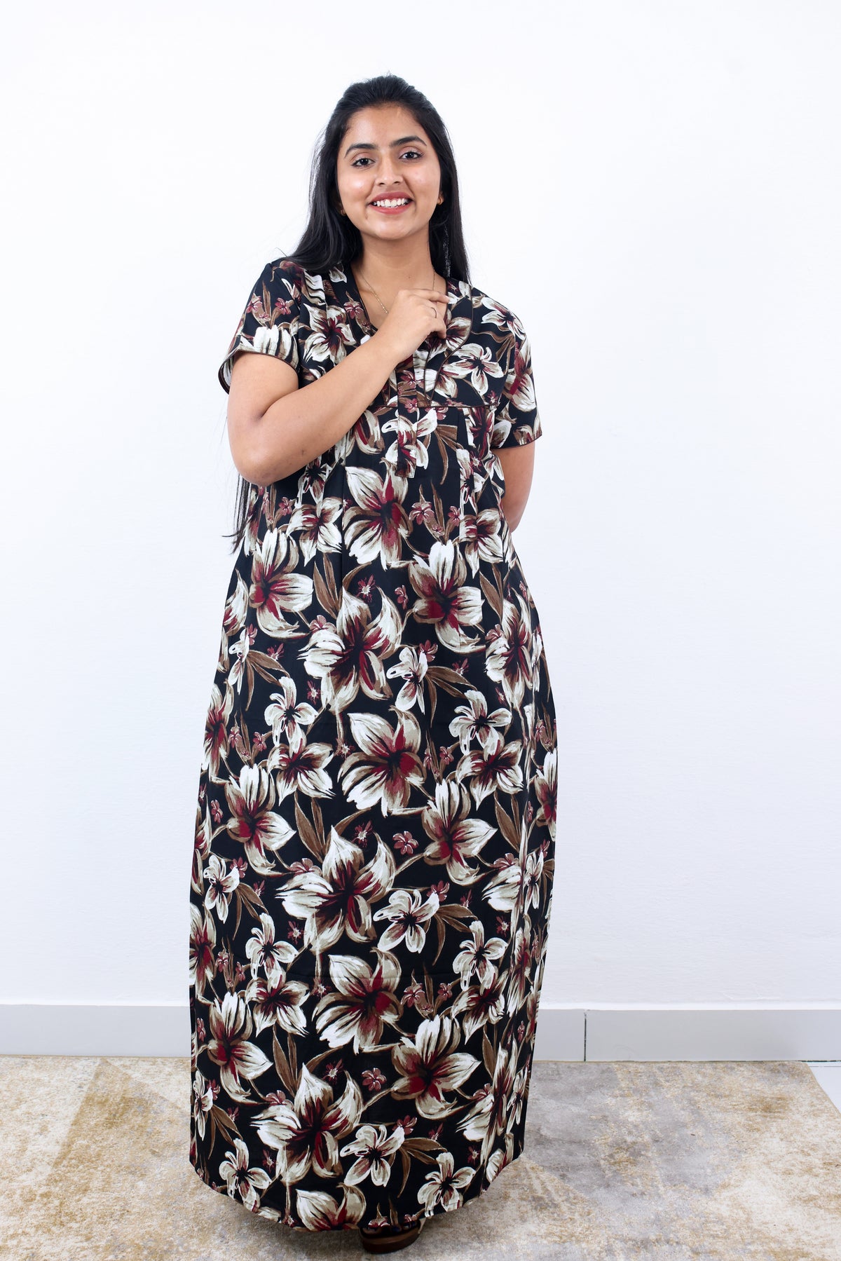 Regular Fit Cotton Printed Pleated Nighties