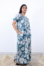 MANGAI Cotton Printed Pleated Nighties - All Over Printed Stylish Nighties | Side Cut Pocket | Front Open Zipper Type | Beautiful Nighties for Stylish Women's (SLB-P)