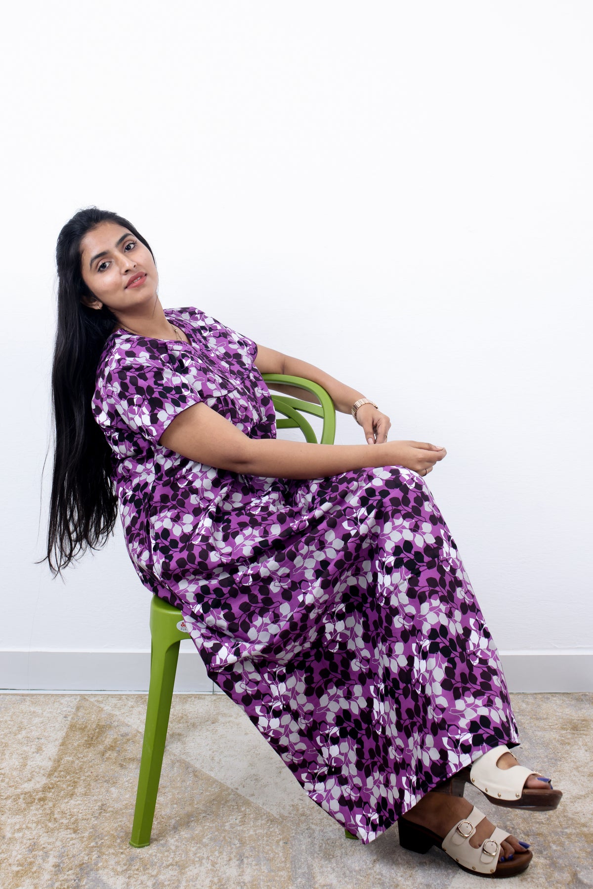 MANGAI Premium Cotton Printed Pleated Model Half Sleeve 3XL Size Nighties - Fancy Neck | With Side Pocket |Shrinkage Free Nighties | Trendy Collection's for Stylish Women's (3PZZ)