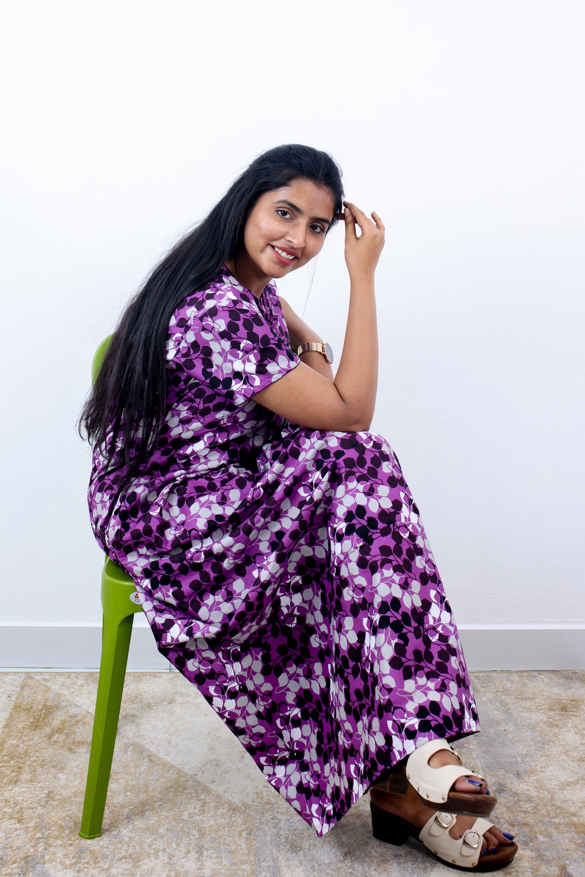MANGAI Cotton Printed Pleated Nighties - All Over Printed Stylish Nighties | Side Cut Pocket | Front Open Zipper Type | Beautiful Nighties for Stylish Women's (SLB-P)