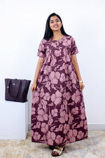 MANGAI Cotton Printed Pleated Nighties - All Over Printed Stylish Nighties | Side Cut Pocket | Front Open Zipper Type | Beautiful Nighties for Stylish Women's (SLB-P)