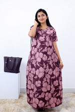 MANGAI Cotton Printed Pleated Nighties - All Over Printed Stylish Nighties | Side Cut Pocket | Front Open Zipper Type | Beautiful Nighties for Stylish Women's (SLB-P)