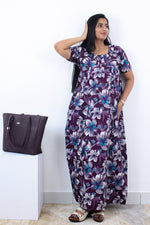 MANGAI Premium Cotton Printed Pleated Model Half Sleeve 3XL Size Nighties - Fancy Neck | With Side Pocket |Shrinkage Free Nighties | Trendy Collection's for Stylish Women's (3PZZ)