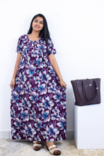 Regular Fit Cotton Printed Pleated Nighties