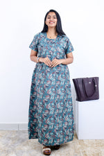 MANGAI Premium Cotton Printed Pleated Model Half Sleeve 3XL Size Nighties - Fancy Neck | With Side Pocket |Shrinkage Free Nighties | Trendy Collection's for Stylish Women's (3PZZ)