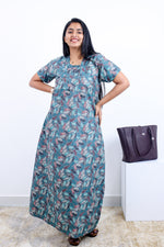 MANGAI Premium Cotton Printed Pleated Model Half Sleeve 3XL Size Nighties - Fancy Neck | With Side Pocket |Shrinkage Free Nighties | Trendy Collection's for Stylish Women's (3PZZ)