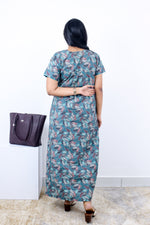 MANGAI Cotton Printed Pleated Nighties - All Over Printed Stylish Nighties | Side Cut Pocket | Front Open Zipper Type | Beautiful Nighties for Stylish Women's (SLB-P)