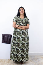 MANGAI Premium Cotton Printed Pleated Model Half Sleeve 3XL Size Nighties - Fancy Neck | With Side Pocket |Shrinkage Free Nighties | Trendy Collection's for Stylish Women's (3PZZ)