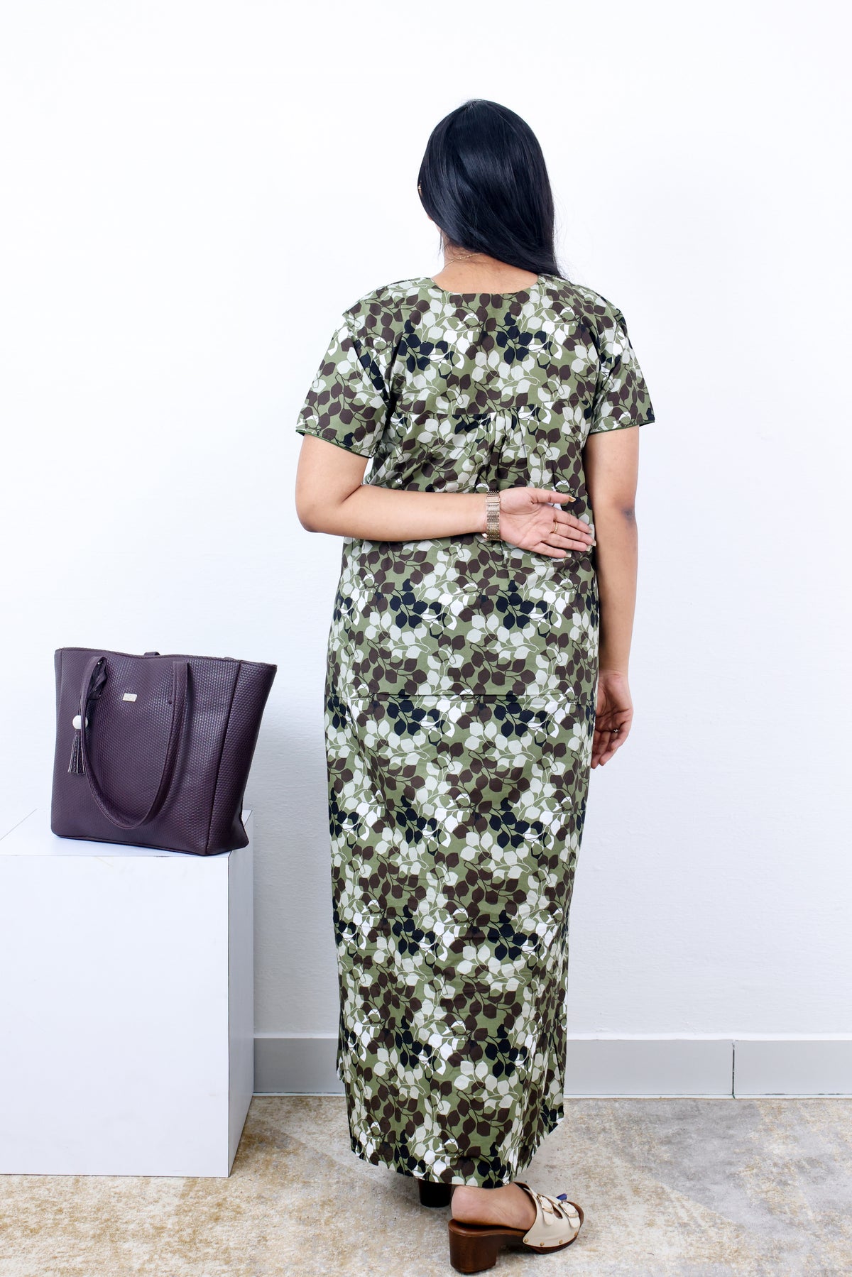 MANGAI Cotton Printed Pleated Nighties - All Over Printed Stylish Nighties | Side Cut Pocket | Front Open Zipper Type | Beautiful Nighties for Stylish Women's (SLB-P)