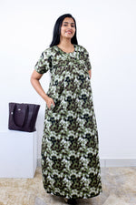 MANGAI Cotton Printed Pleated Nighties - All Over Printed Stylish Nighties | Side Cut Pocket | Front Open Zipper Type | Beautiful Nighties for Stylish Women's (SLB-P)