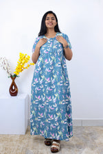 MANGAI Premium Cotton Printed Pleated Model Half Sleeve 3XL Size Nighties - Fancy Neck | With Side Pocket |Shrinkage Free Nighties | Trendy Collection's for Stylish Women's (3PZZ)