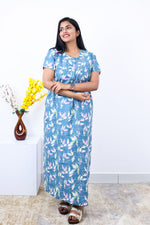 MANGAI Cotton Printed Pleated Nighties - All Over Printed Stylish Nighties | Side Cut Pocket | Front Open Zipper Type | Beautiful Nighties for Stylish Women's (SLB-P)