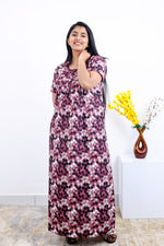 MANGAI Cotton Printed Pleated Nighties - All Over Printed Stylish Nighties | Side Cut Pocket | Front Open Zipper Type | Beautiful Nighties for Stylish Women's (SLB-P)