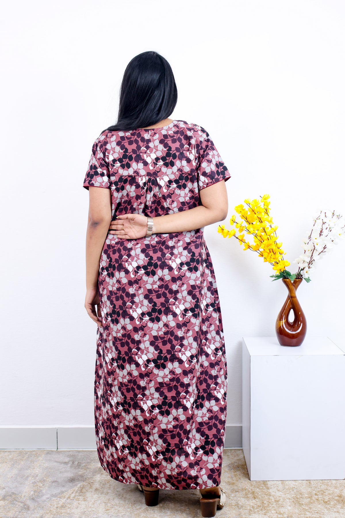 MANGAI Premium Cotton Printed Pleated Model Half Sleeve 3XL Size Nighties - Fancy Neck | With Side Pocket |Shrinkage Free Nighties | Trendy Collection's for Stylish Women's (3PZZ)