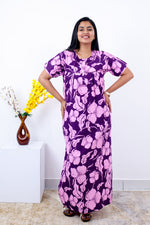 MANGAI Cotton Printed Pleated Nighties - All Over Printed Stylish Nighties | Side Cut Pocket | Front Open Zipper Type | Beautiful Nighties for Stylish Women's (SLB-P)