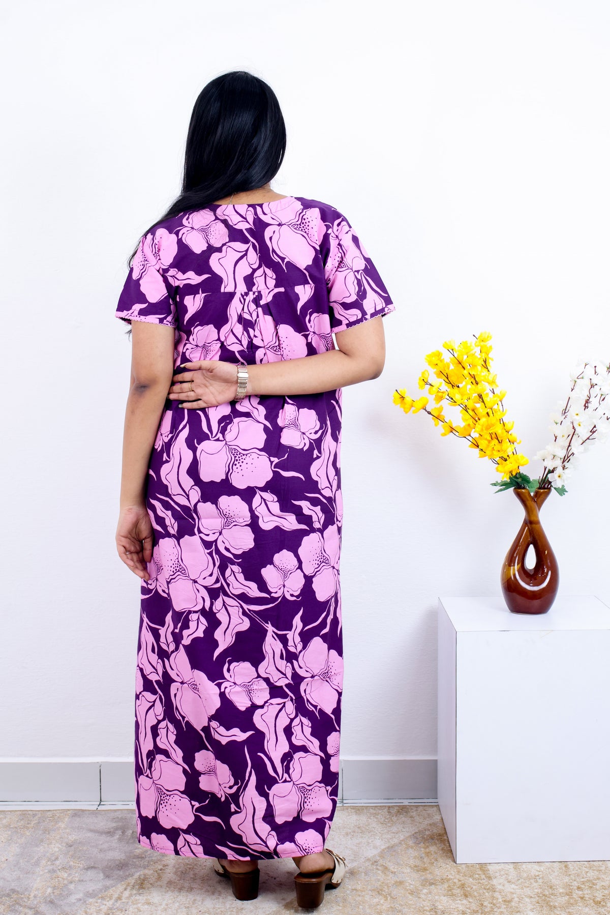 MANGAI Premium Cotton Printed Pleated Model Half Sleeve 3XL Size Nighties - Fancy Neck | With Side Pocket |Shrinkage Free Nighties | Trendy Collection's for Stylish Women's (3PZZ)