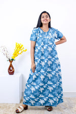 MANGAI Cotton Printed Pleated Nighties - All Over Printed Stylish Nighties | Side Cut Pocket | Front Open Zipper Type | Beautiful Nighties for Stylish Women's (SLB-P)