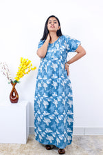 MANGAI Cotton Printed Pleated Nighties - All Over Printed Stylish Nighties | Side Cut Pocket | Front Open Zipper Type | Beautiful Nighties for Stylish Women's (SLB-P)