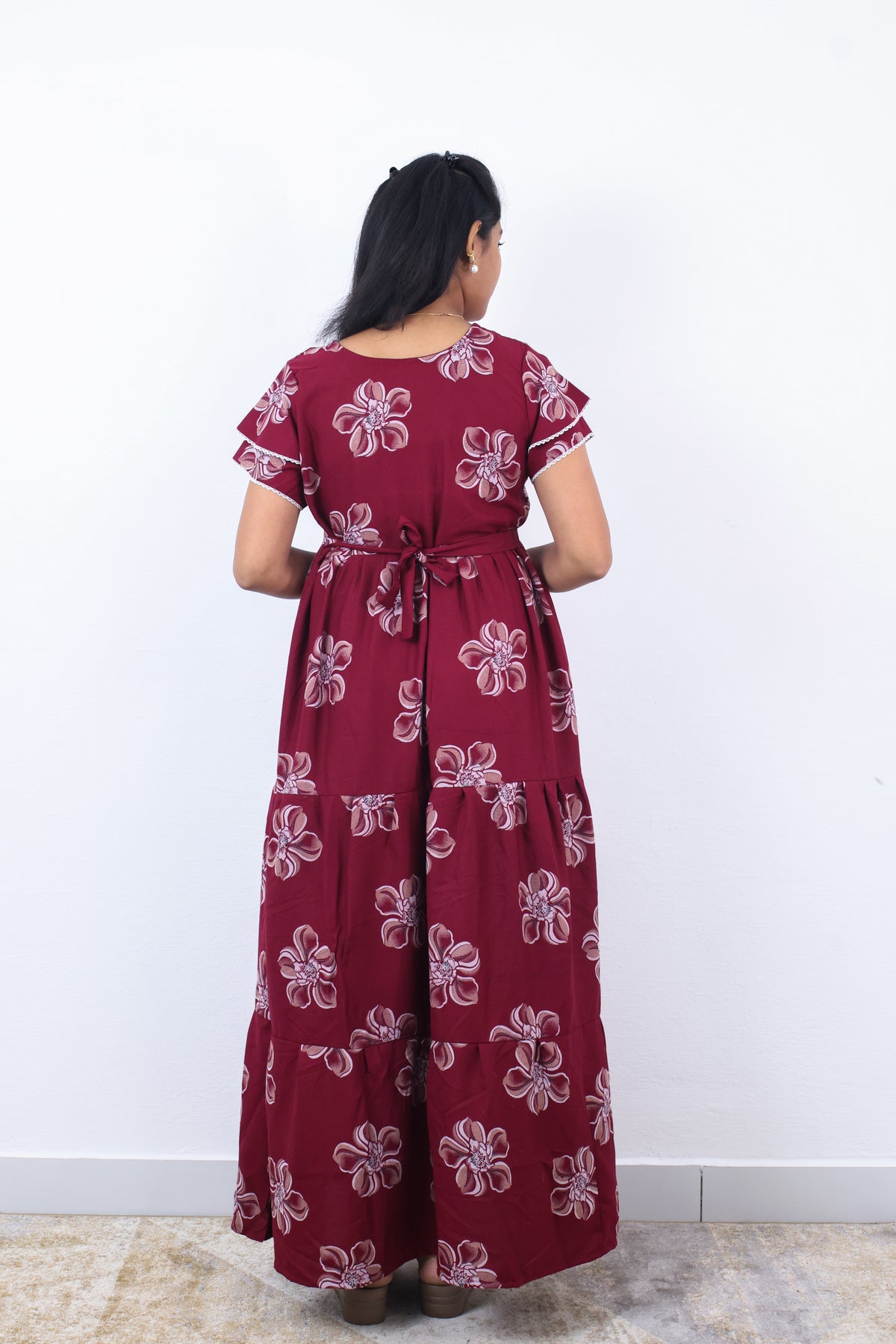 Stylish Alpine 3 Layer Frock Model Nighties| Fancy Sleeves & Neck Pattern| Side Pocket with Back Tie Rope | Perfect Nightwear Trendy Women's (AFK)
