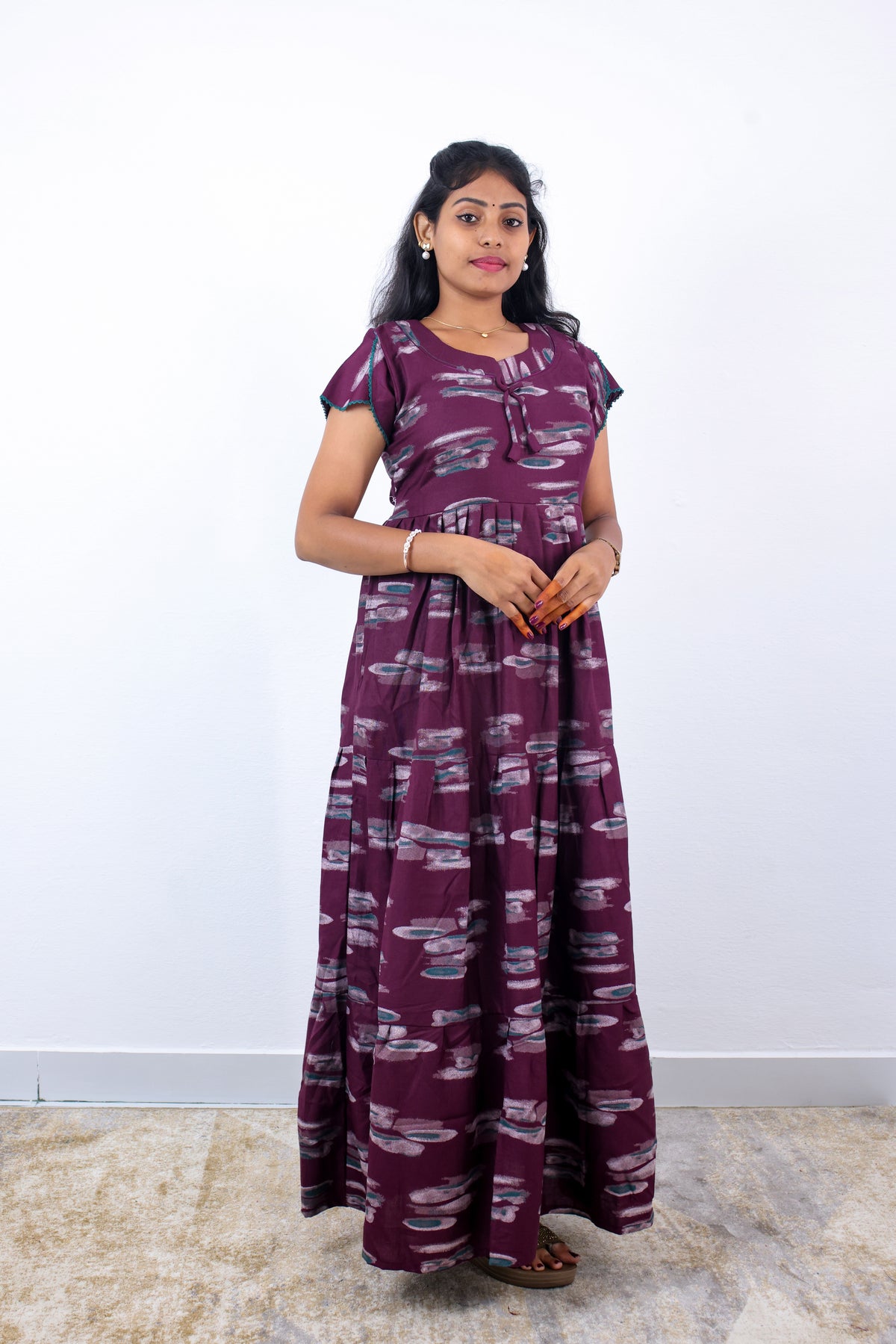 Stylish Alpine 3 Layer Frock Model Nighties| Fancy Sleeves & Neck Pattern| Side Pocket with Back Tie Rope | Perfect Nightwear Trendy Women's (AFK)