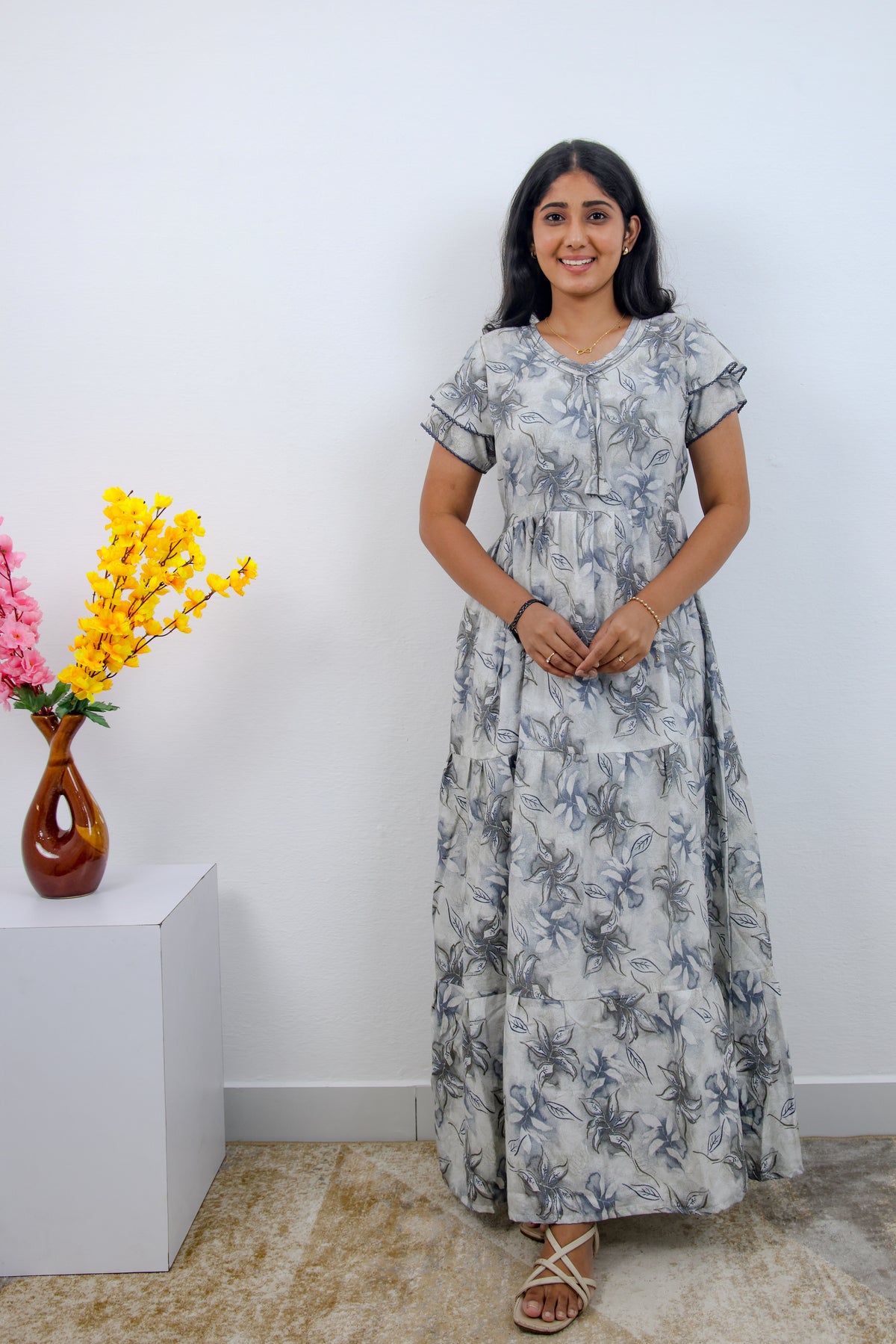 Stylish Alpine 3 Layer Frock Model Nighties| Fancy Sleeves & Neck Pattern| Side Pocket with Back Tie Rope | Perfect Nightwear Trendy Women's (AFK)
