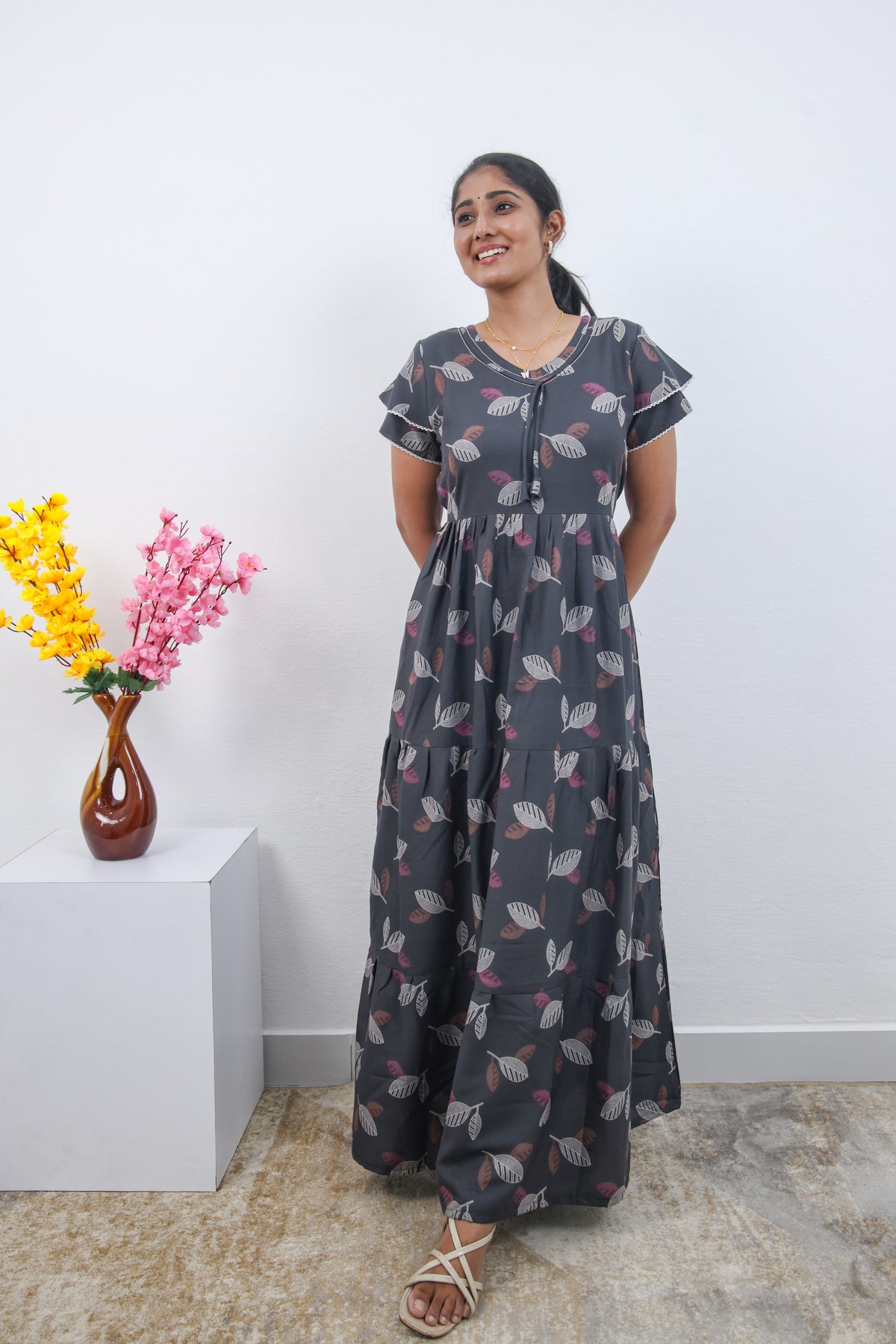 Stylish Alpine 3 Layer Frock Model Nighties| Fancy Sleeves & Neck Pattern| Side Pocket with Back Tie Rope | Perfect Nightwear Trendy Women's (AFK)