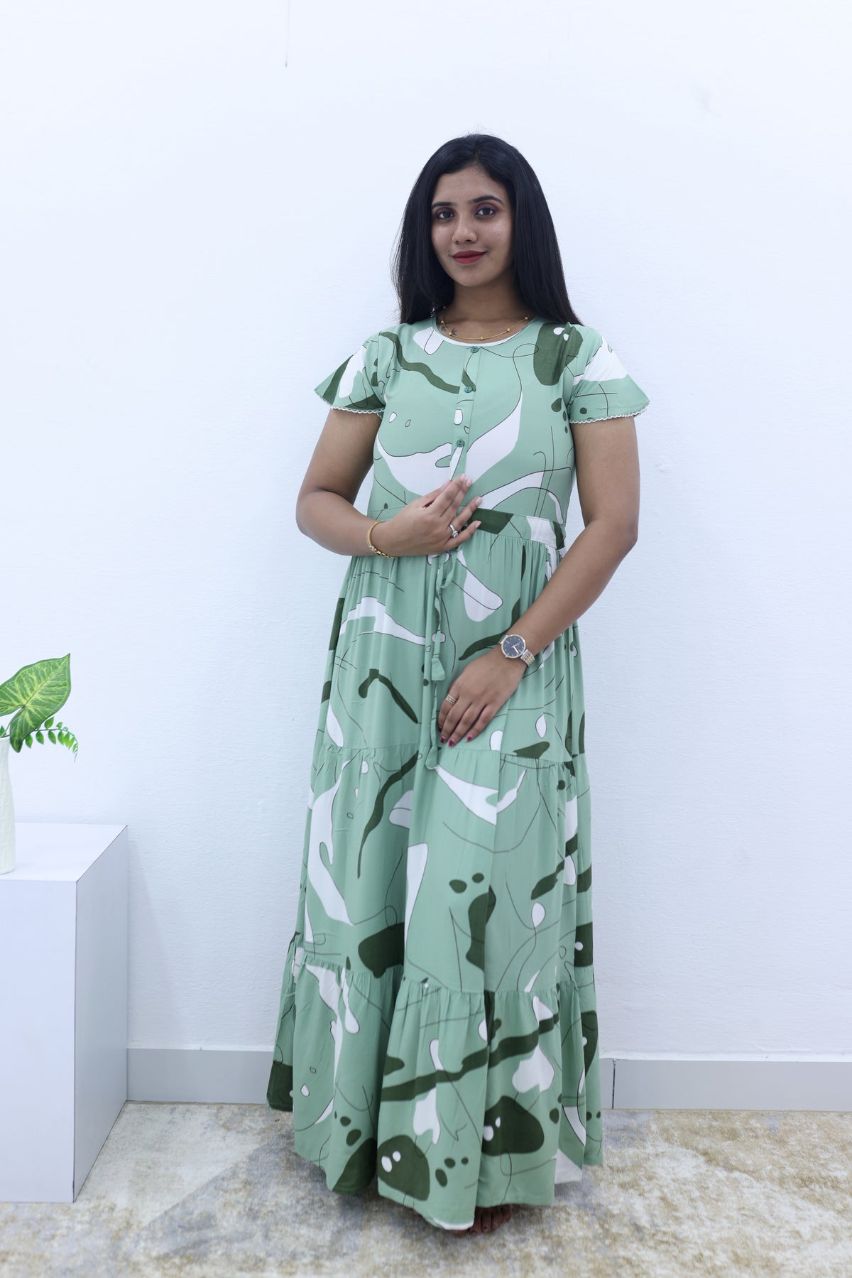 Imported Rayon Gathering Frock Model Night Gown's | Front Adjustable Gathering Style Rope Rope | Front Closed Button | Double Layer Sleeve | Trending Collection's for Stylish Women's (IRF)