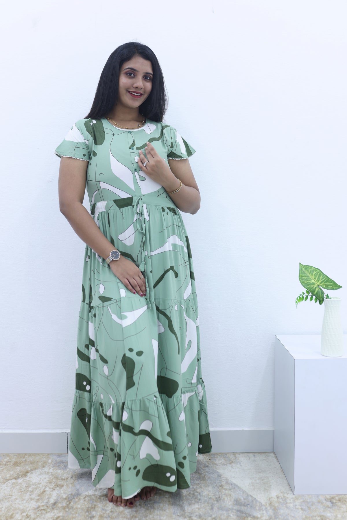 Imported Rayon Gathering Frock Model Night Gown's | Front Adjustable Gathering Style Rope Rope | Front Closed Button | Double Layer Sleeve | Trending Collection's for Stylish Women's (IRF)