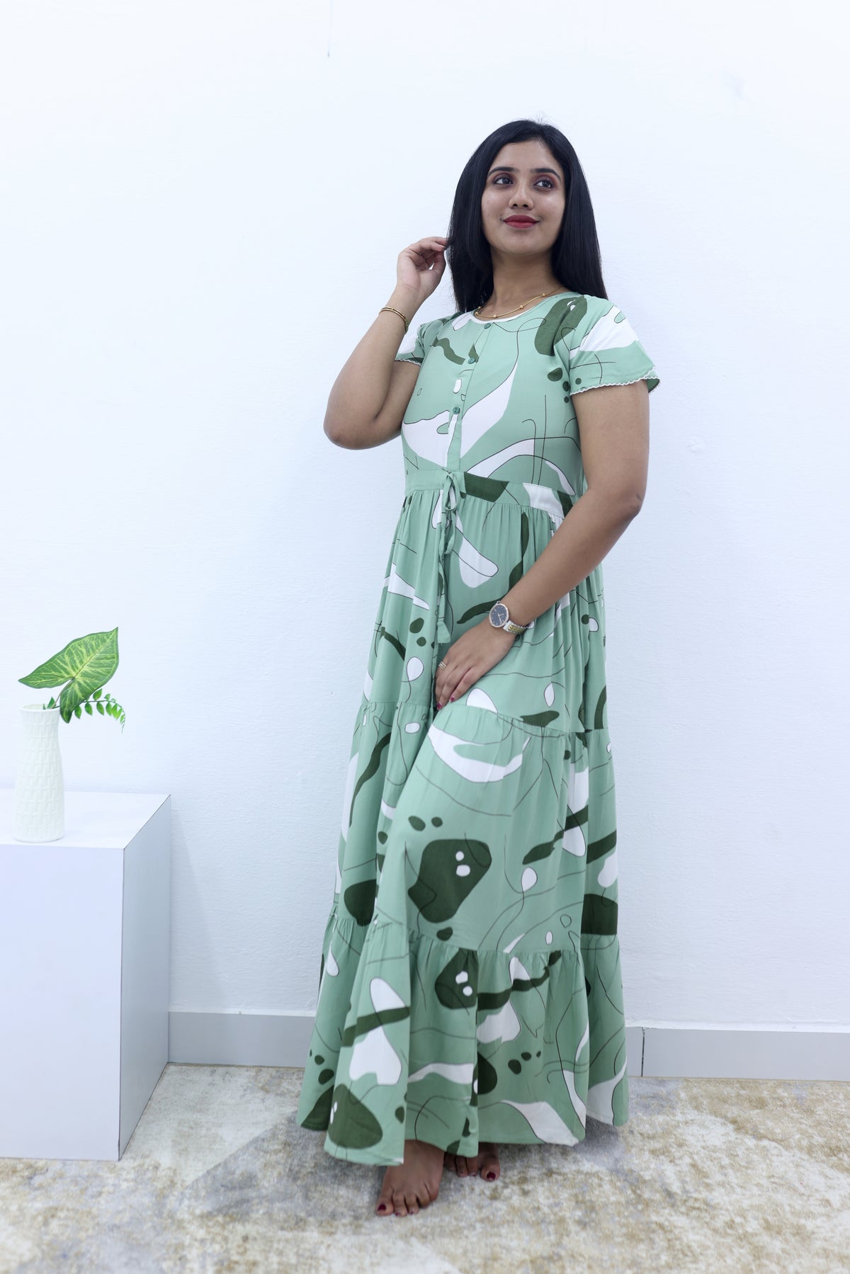 Imported Rayon Gathering Frock Model Night Gown's | Front Adjustable Gathering Style Rope Rope | Front Closed Button | Double Layer Sleeve | Trending Collection's for Stylish Women's (IRF)