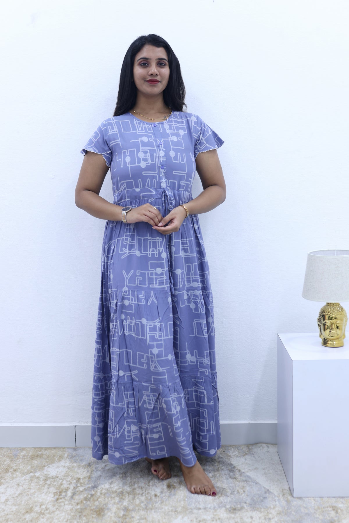 Imported Rayon Gathering Frock Model Night Gown's | Front Adjustable Gathering Style Rope Rope | Front Closed Button | Double Layer Sleeve | Trending Collection's for Stylish Women's (IRF)