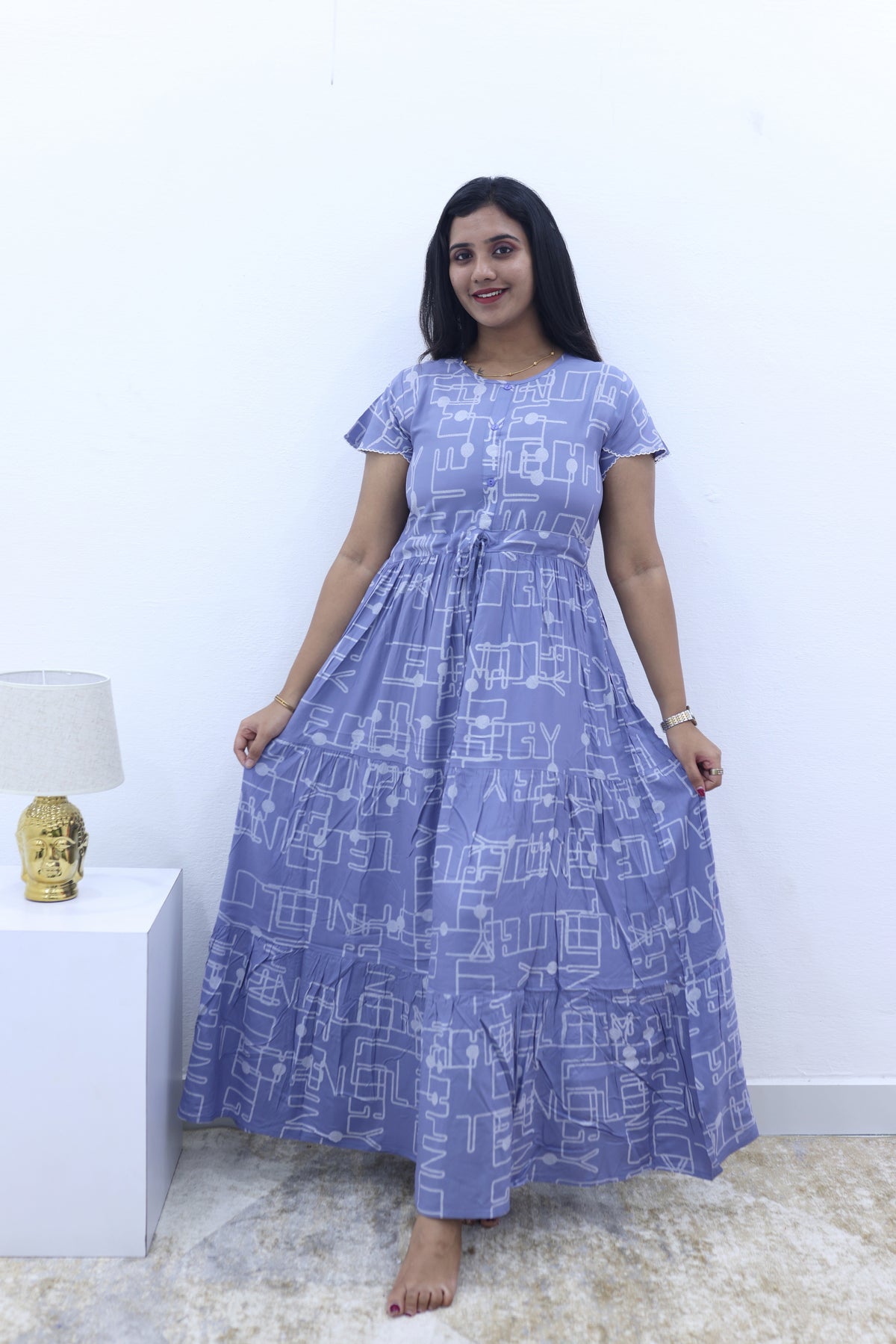 Imported Rayon Gathering Frock Model Night Gown's | Front Adjustable Gathering Style Rope Rope | Front Closed Button | Double Layer Sleeve | Trending Collection's for Stylish Women's (IRF)