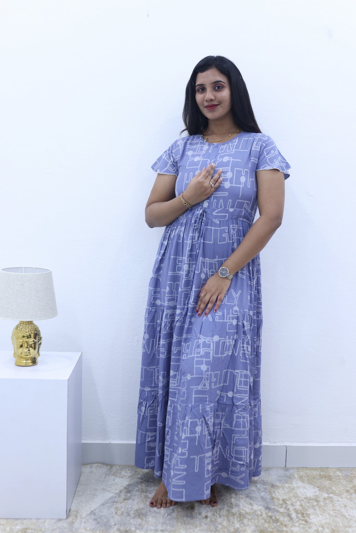 Imported Rayon Gathering Frock Model Night Gown's | Front Adjustable Gathering Style Rope Rope | Front Closed Button | Double Layer Sleeve | Trending Collection's for Stylish Women's (IRF)