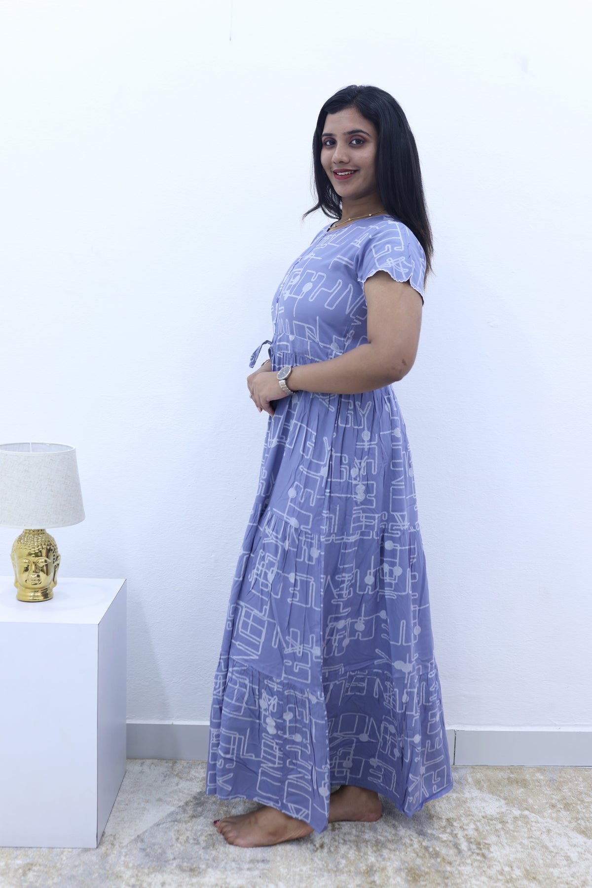 Imported Rayon Gathering Frock Model Night Gown's | Front Adjustable Gathering Style Rope Rope | Front Closed Button | Double Layer Sleeve | Trending Collection's for Stylish Women's (IRF)