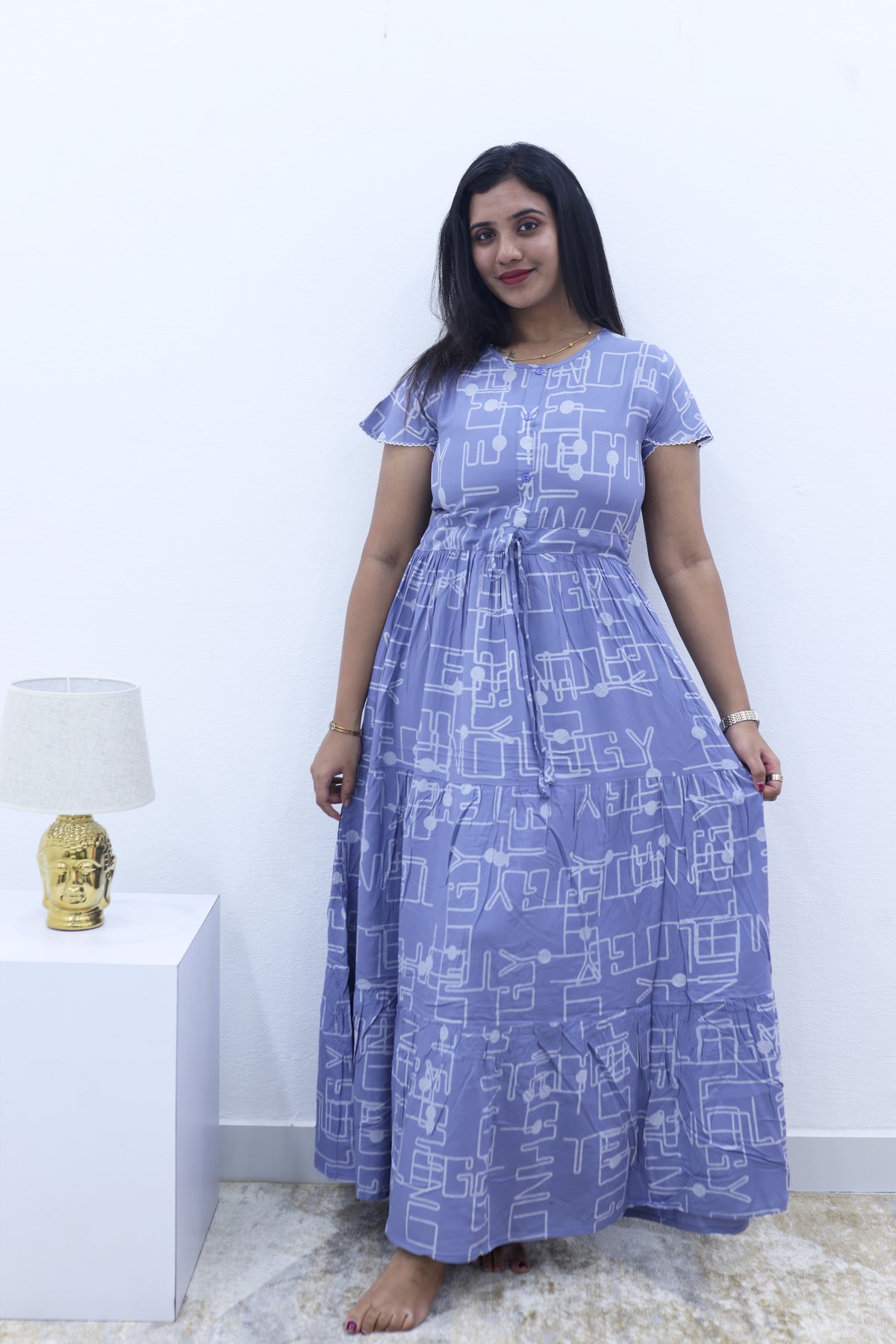 Imported Rayon Gathering Frock Model Night Gown's | Front Adjustable Gathering Style Rope Rope | Front Closed Button | Double Layer Sleeve | Trending Collection's for Stylish Women's (IRF)