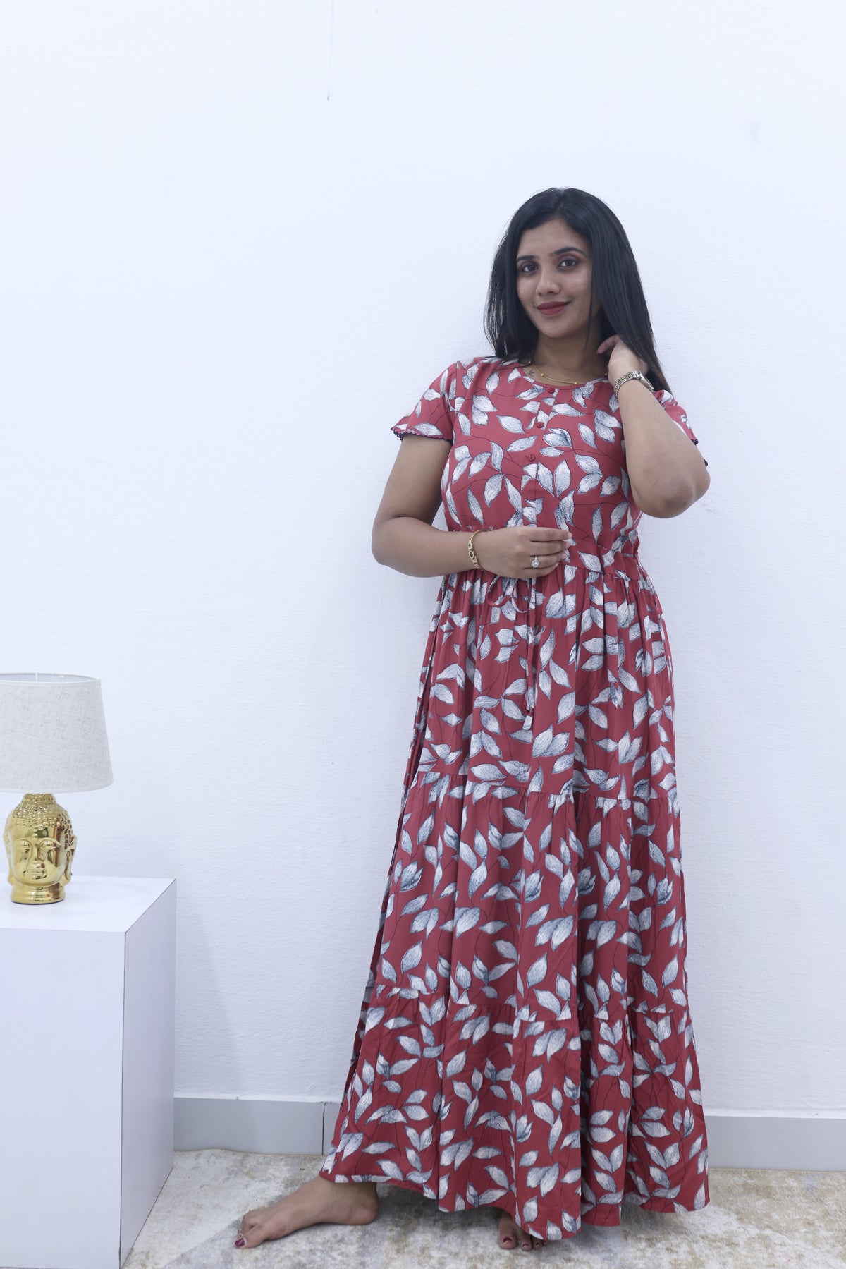 Imported Rayon Gathering Frock Model Night Gown's | Front Adjustable Gathering Style Rope Rope | Front Closed Button | Double Layer Sleeve | Trending Collection's for Stylish Women's (IRF)