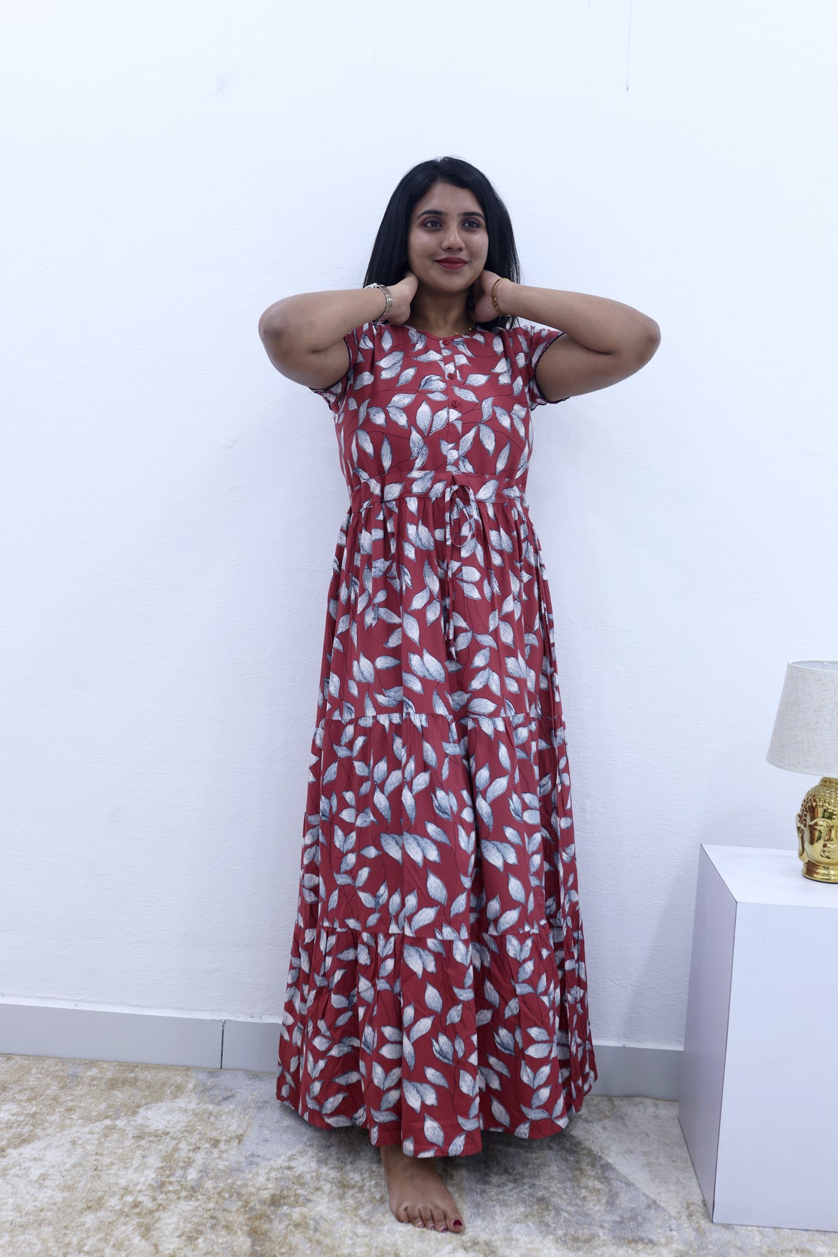 Imported Rayon Gathering Frock Model Night Gown's | Front Adjustable Gathering Style Rope Rope | Front Closed Button | Double Layer Sleeve | Trending Collection's for Stylish Women's (IRF)