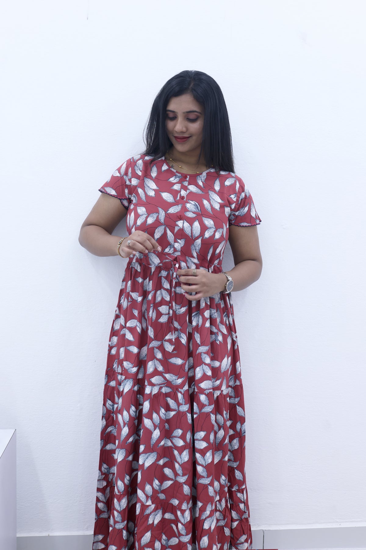 Imported Rayon Gathering Frock Model Night Gown's | Front Adjustable Gathering Style Rope Rope | Front Closed Button | Double Layer Sleeve | Trending Collection's for Stylish Women's (IRF)