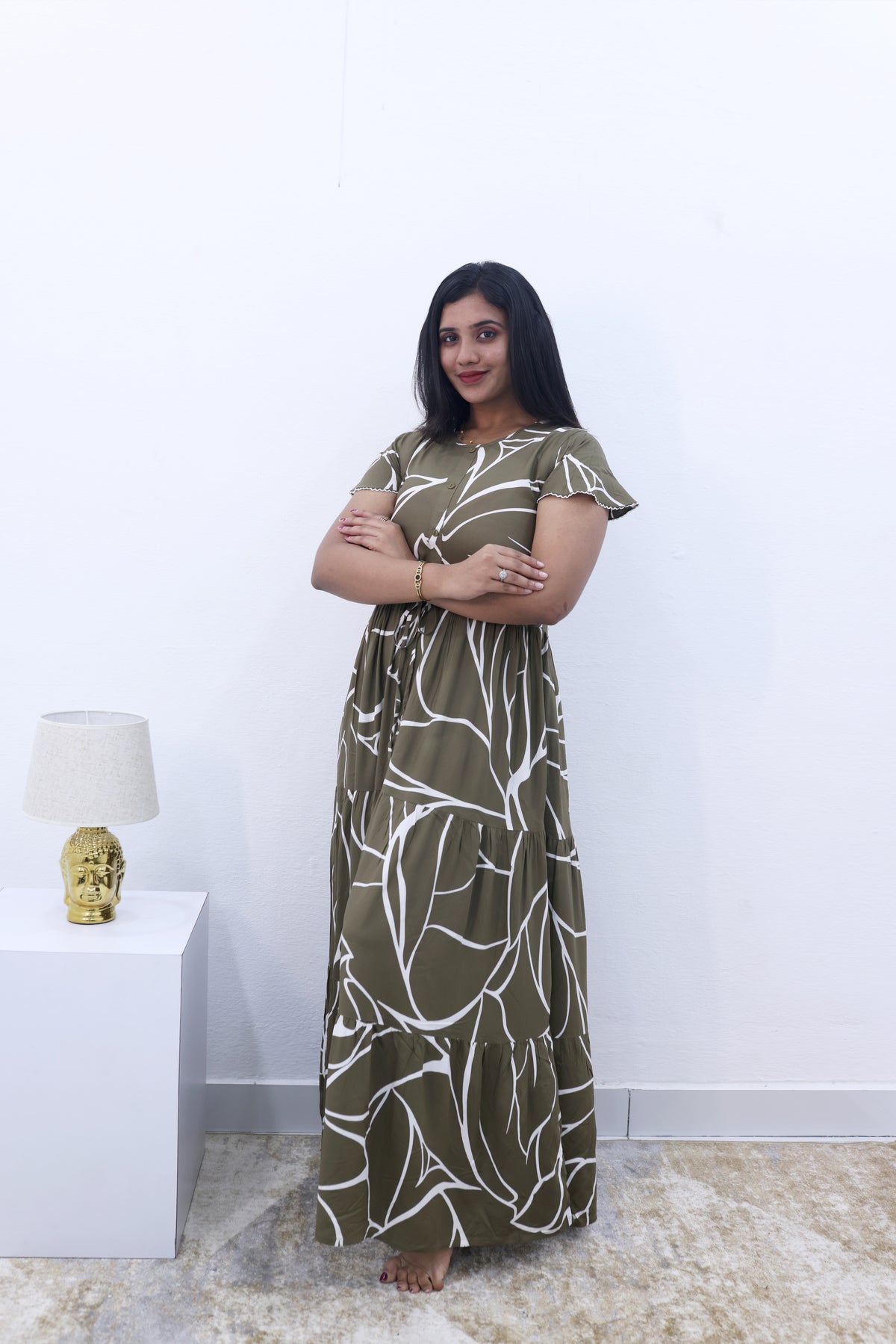Imported Rayon Gathering Frock Model Night Gown's | Front Adjustable Gathering Style Rope Rope | Front Closed Button | Double Layer Sleeve | Trending Collection's for Stylish Women's (IRF)