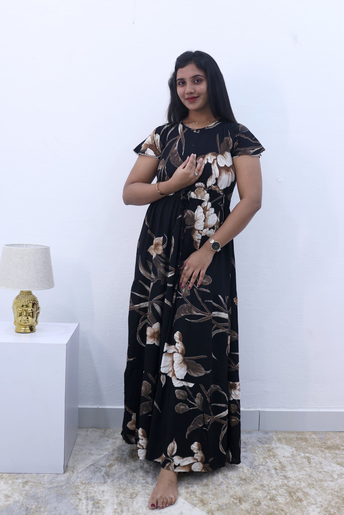 Imported Rayon Gathering Frock Model Night Gown's | Front Adjustable Gathering Style Rope Rope | Front Closed Button | Double Layer Sleeve | Trending Collection's for Stylish Women's (IRF)